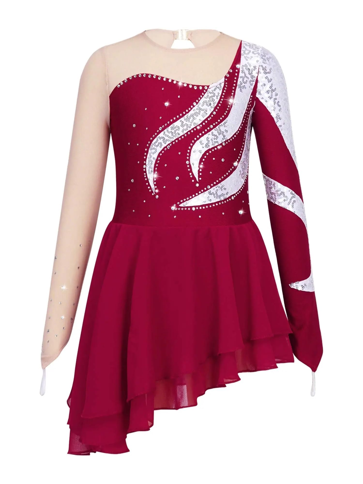 Vestido de Patinaje Artístico Vestido de patinaje artístico con lentejuelas y diamantes de imitación for niñas, leotardo de ballet y gimnasia, ropa de baile de salón y competición.