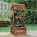 Outdoor Wooden Wishing Well Fountain Garden Rustic Yard Décor Water Fountain for Patio, 44-Inch...