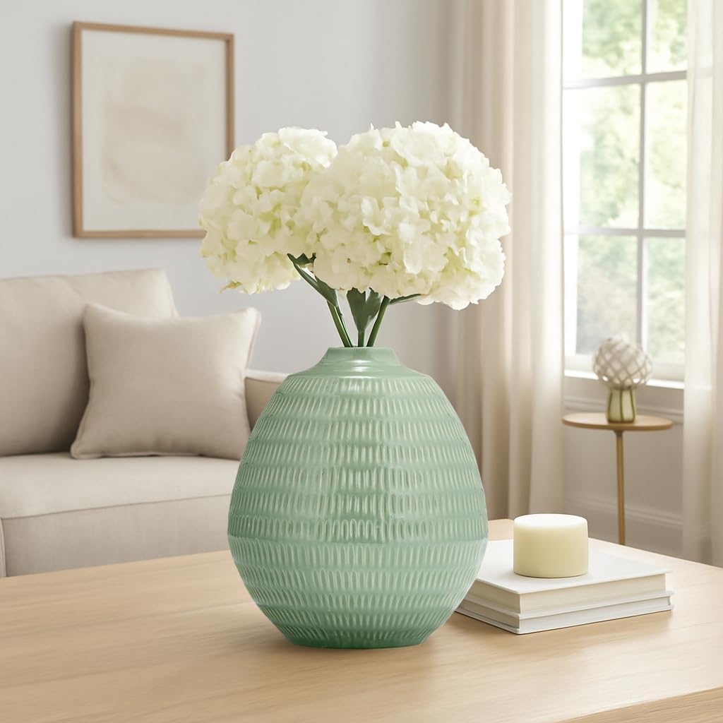 Decorative Ceramic Vase for Home Decor – Sculptural Vase for Table, Living Room Decor, Bedroom Accent, Office Shelf, Room Display, or House Styling – A Perfect Flower Vase for a Bookshelf – 7", Sage Green 7.0" H image 3 of 10 B0BY5Q8L6Y