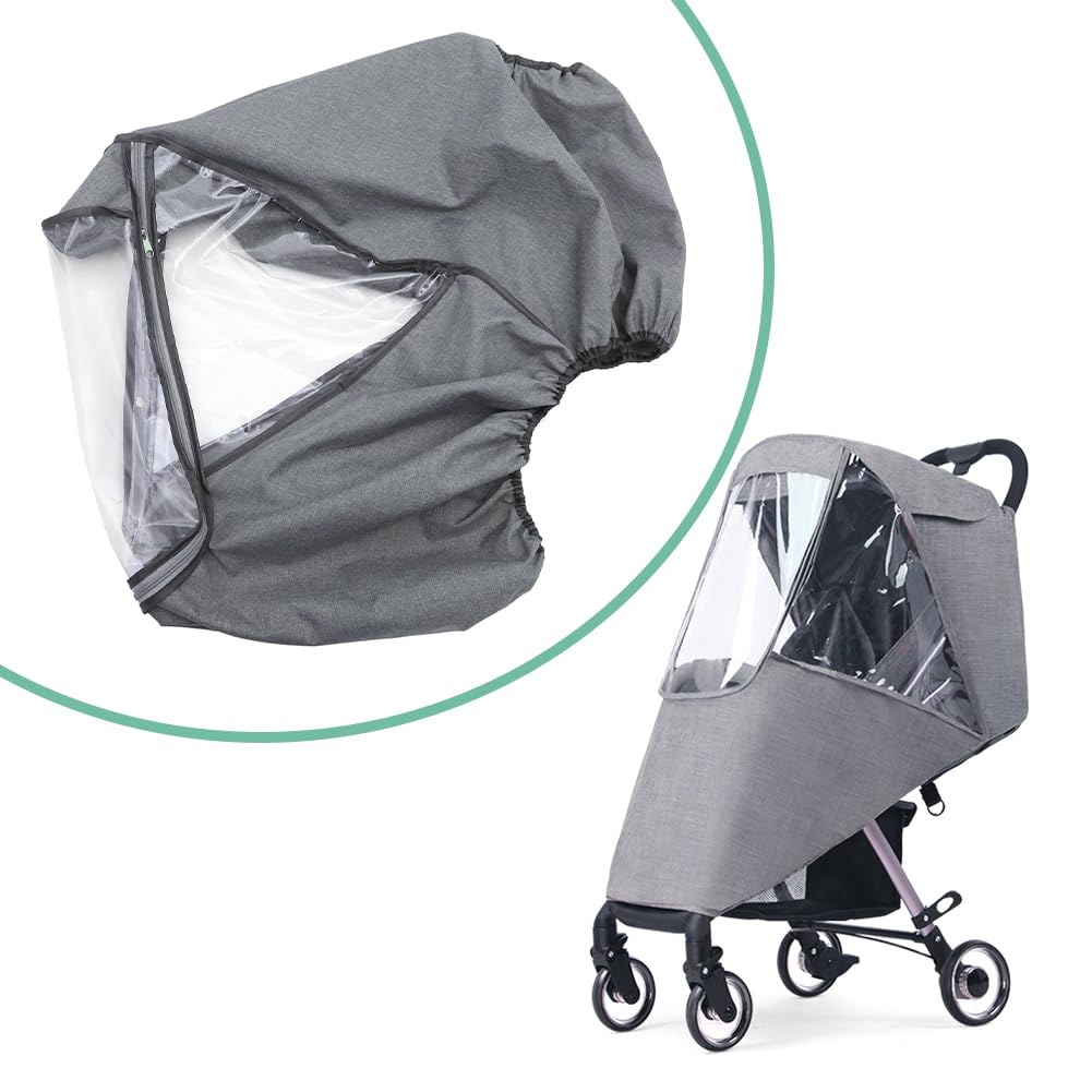 Tiiyee Housse de pluie universelle pour poussette, protection contre les intempéries, coupe-vent, respirante, protège de la poussière avec poche de rangement pour la plupart des poussettes simples de