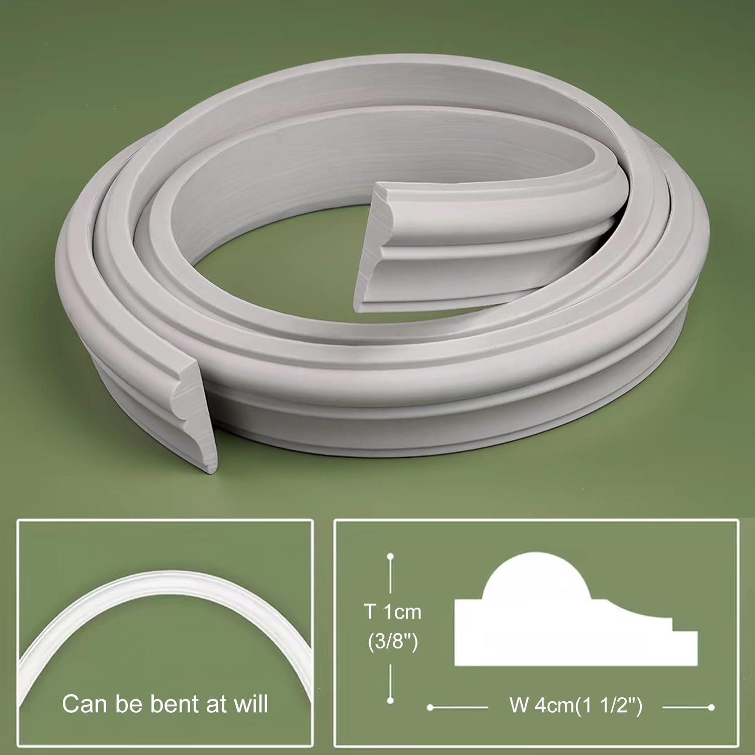 Rivestimento per arco flessibile in PVC con modanatura a parete | Finiture decorative fai-da-te verniciabili per finestre di armadi con aperture curve(W 4cm(1 1/2"),L4m/13.1ft)