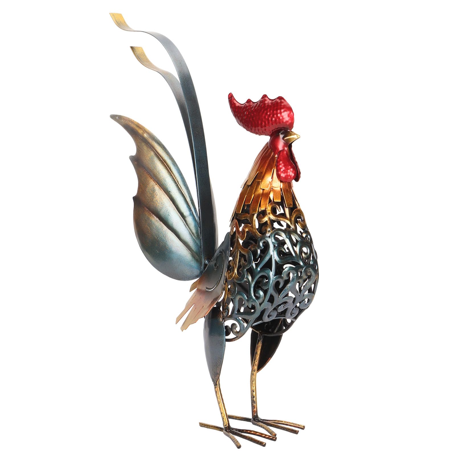 Sculpture de Coq en Fer – Design Creux, Statue Décorative en Métal sculpté pour Jardin, Terrasse, Maison, Décoration Polyvalente, Cadeaux Délicats avec des Détails Réalistes pour