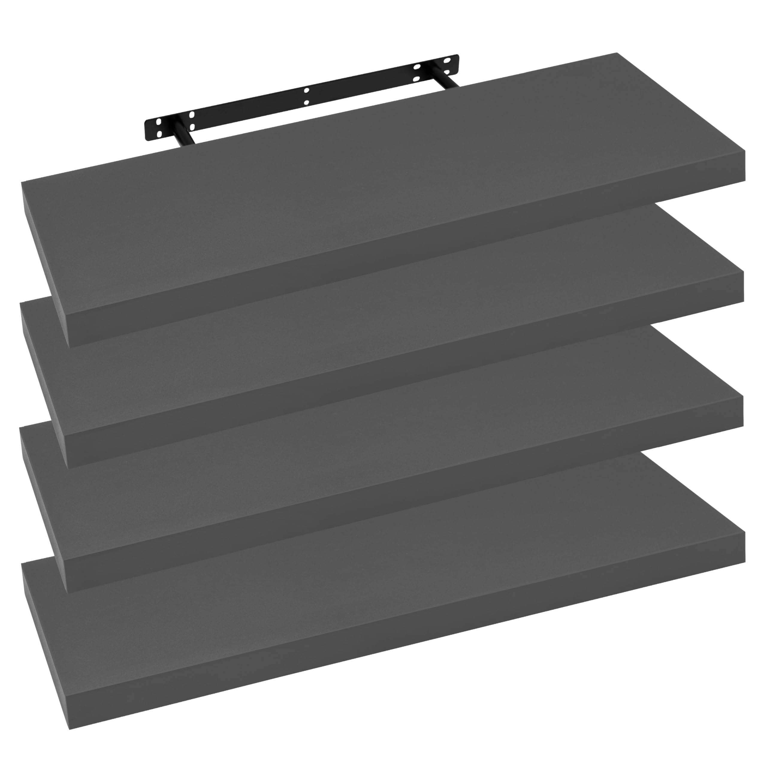 WOLTU Set of 4 Floating Shelves, Wall Shelves, Bookshelves, Wooden Boards for Books, Pictures, Decoration, 90x23x3.8cm, Dark Grey