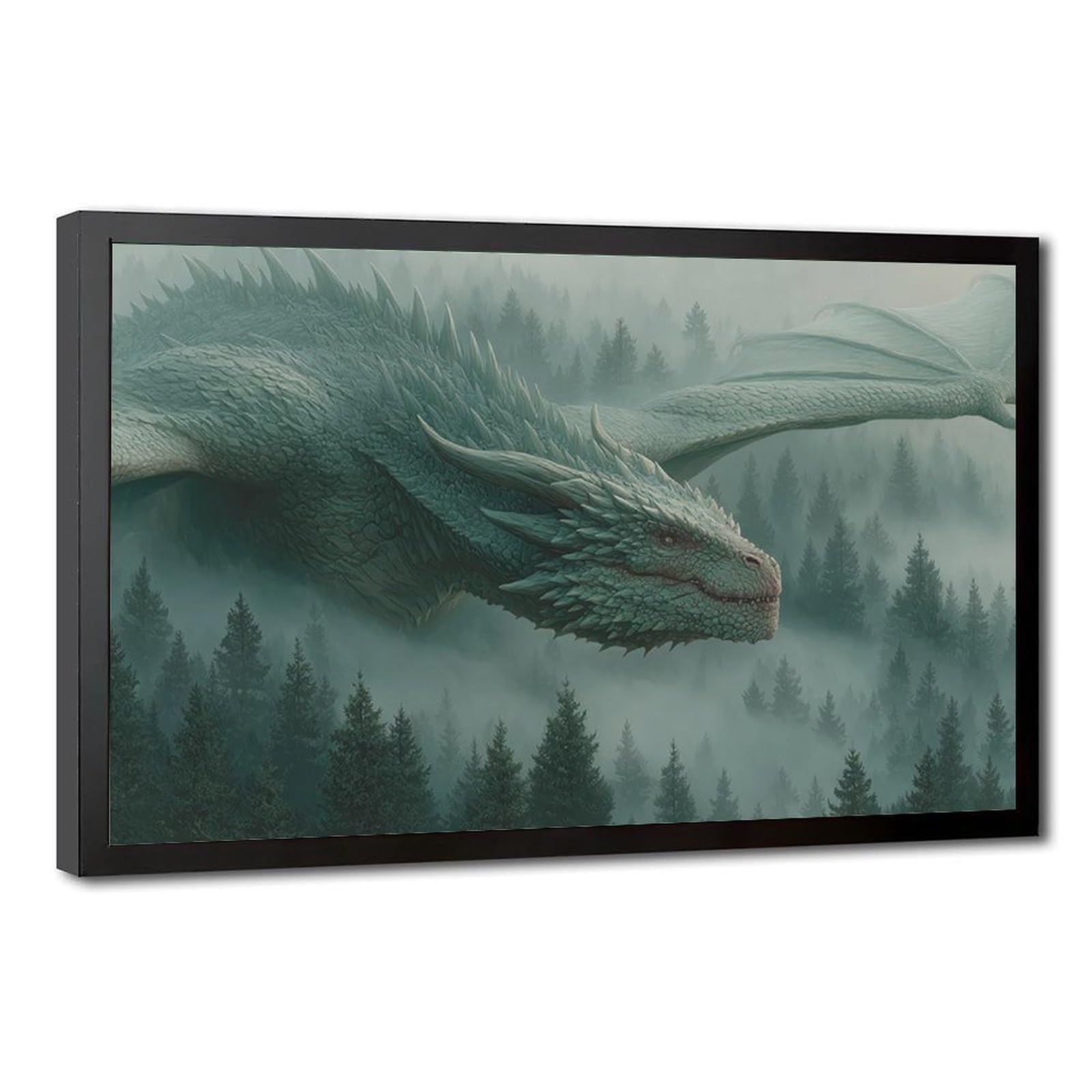 Bareronor Foggy Forest And Dragon Large Canvas Poster Bedroom Decor Landscape Office Room Decor Gift 20" L X 30" W