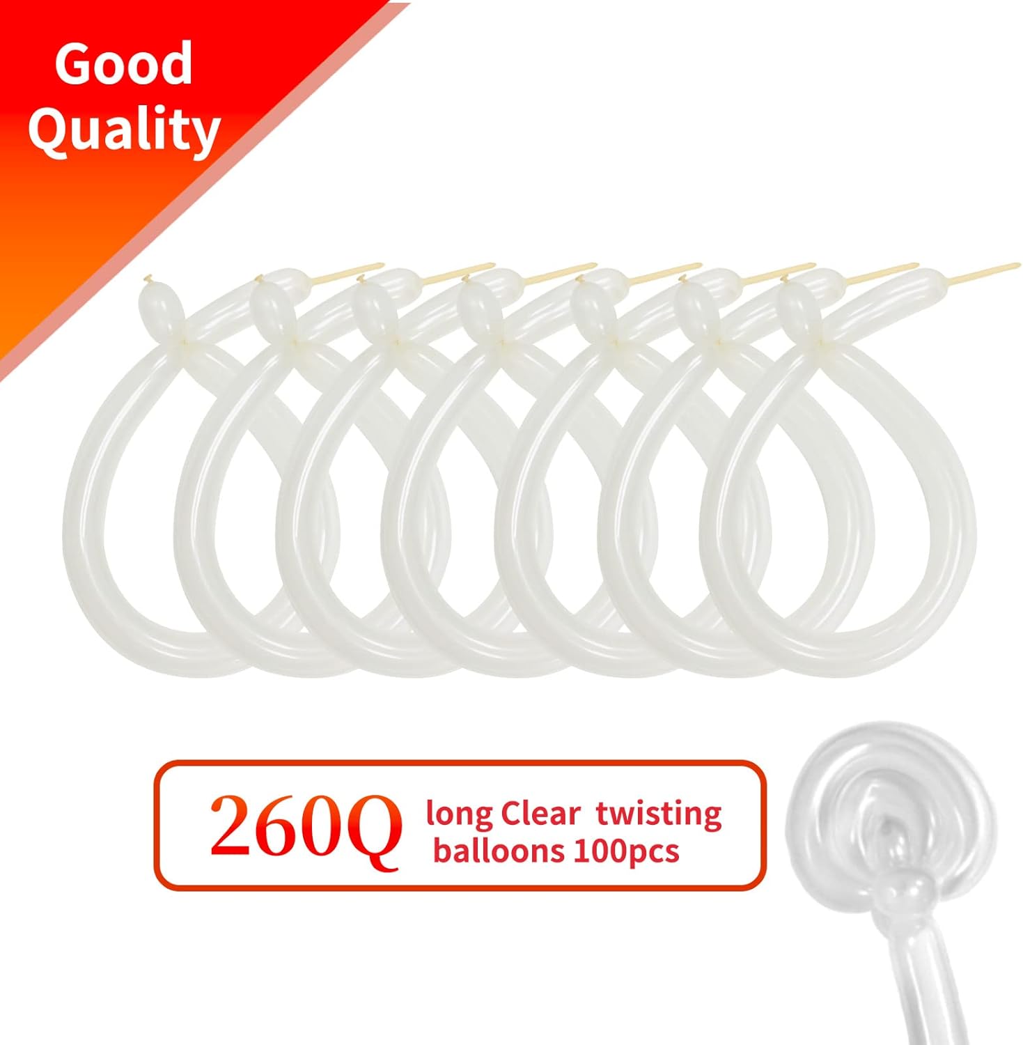 KAWKALSH 260 Clear Long Balloons for Animals, Thickening Skinny Latex Twisting for Arch Modeling Magic Clown Birthday Wedding Party Decorations 100pcs
