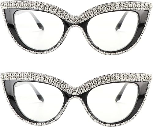 Miniatura 9 de Lentes de lectura con diseño de ojo de gato, con diamantes de imitación y bloqueo de luz azul ampliada