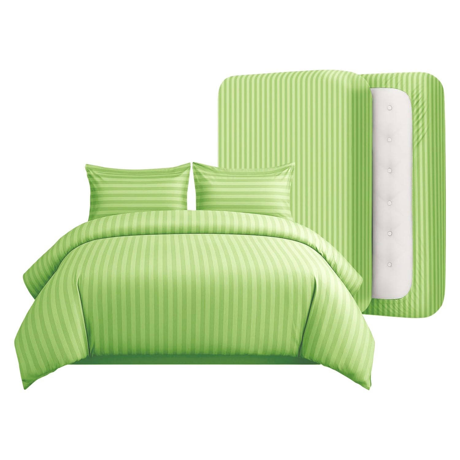Casabella King Size Duvet Cover Sets - 4 Pc Luxury Duvet Brushed Microfiber Full Set - Duvet Cover, Fitted Sheet & Pillowcase 2 Pack- Soft & Durable Duvet King Size Set - Stripe Sage Bedding — image 1