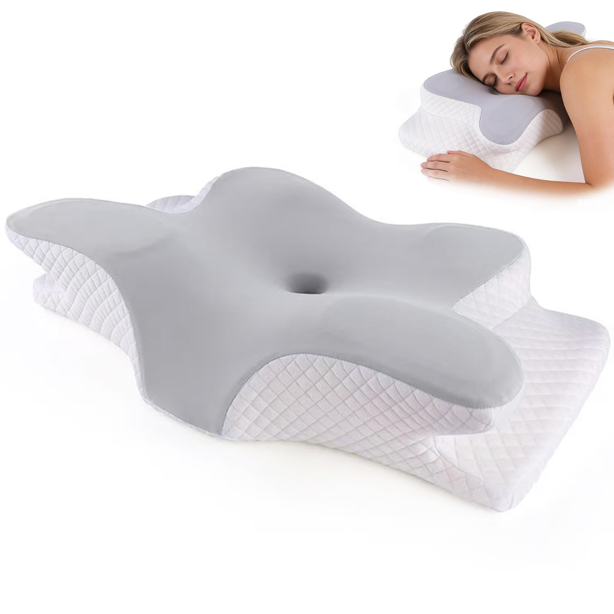 Memory Foam Cervical Pillows, Ergonomic Neck Support Pillows, Contour Memory Foam Pillows – 60x40x8cm, 2 Heights in 1, Breathable Pillowcase, for Side/Back/Stomach Sleepers, Pain Relief (Grey)