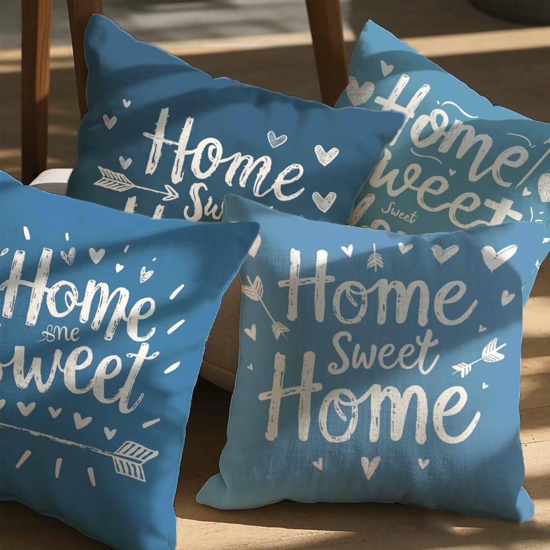 Fundas de Cojines Exterior Impermeable de Lino Fundas de Almohada Sofa Azul, Juego de 4 Cuadrados Funda Cojin Hogar Decorativas para Jardín, Patio, Oficina, Terraza y Sala de Estar, 45x45 cm Ym322
