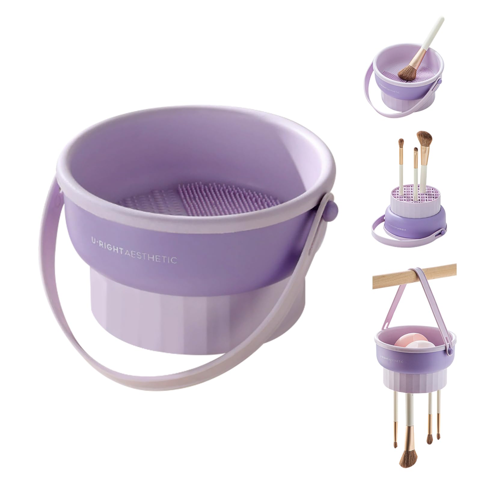 Limpiador de Brochas de Maquillaje,Forreen Alfombrilla de Limpieza de Brochas de Maquillaje 3 in 1 Silicona Portátil Soporte para Brochas de Maquillaje para Herramienta de Secado y Limpiadora