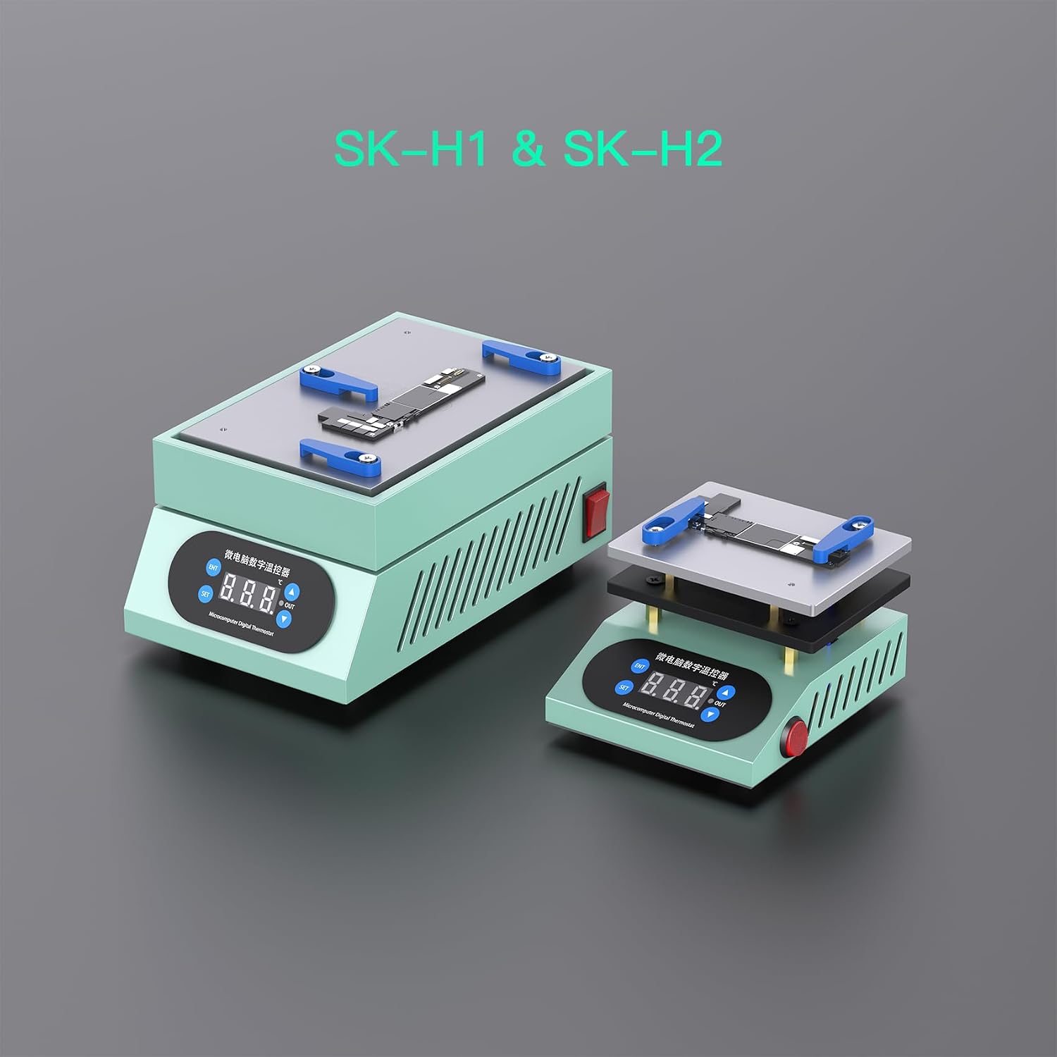 Mini Heating Table, Digital Display LCD Screen, Temperature Control up to 260°C, Professional Phone Repair Preheater (Green, Large)