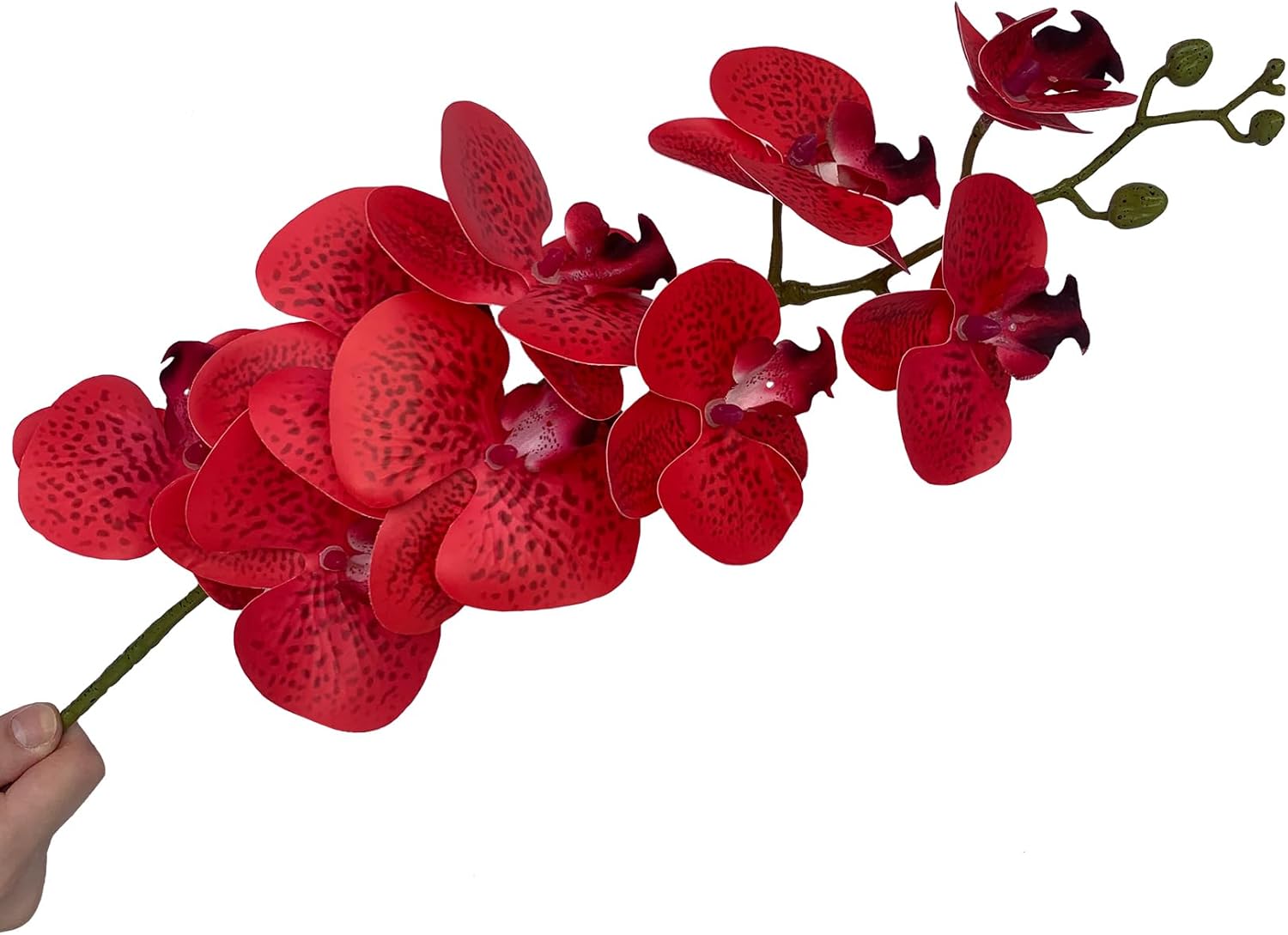 FagusHome 9 Heads Artificial Phalaenopsis Flowers 4 Pcs Artificial Orchid Flowers 42 inch Stem Plants for Home Décor (Red Piebald), FH1000144