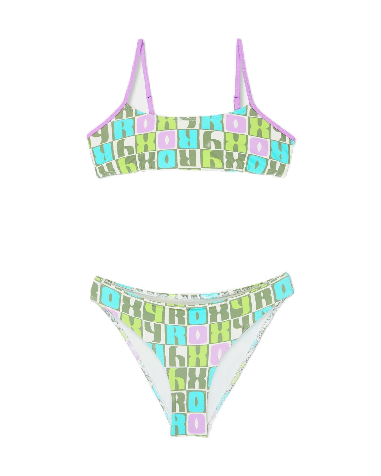 Bikini Roxy de niñas 6-16 años Letter Up bralette verde traje de baño dos piezas 4