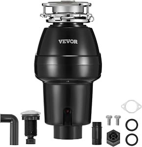 VEVOR Garbage Disposal, 1/2 HP 3450RPM Continuous Feed Food Waste Disposer, 3-Bolt Mount Food Waste Grinding System with Sound Reduction, Power Cord & Splash Guard for Kitchen Sinks