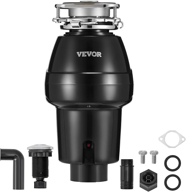 VEVOR Garbage Disposal, 1/2 HP 3450RPM Continuous Feed Food Waste Disposer, 3-Bolt Mount Food Waste Grinding System with Sound Reduction, Power Cord & Splash Guard for Kitchen Sinks