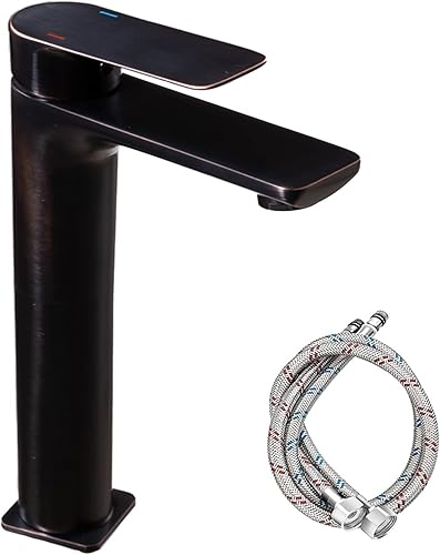 Grifo de lavabo de baño, moderno grifo de tocador de latón aceitado de 12 pulgadas de altura, con núcleo de cobre antioxidante, con 2 mangueras de
