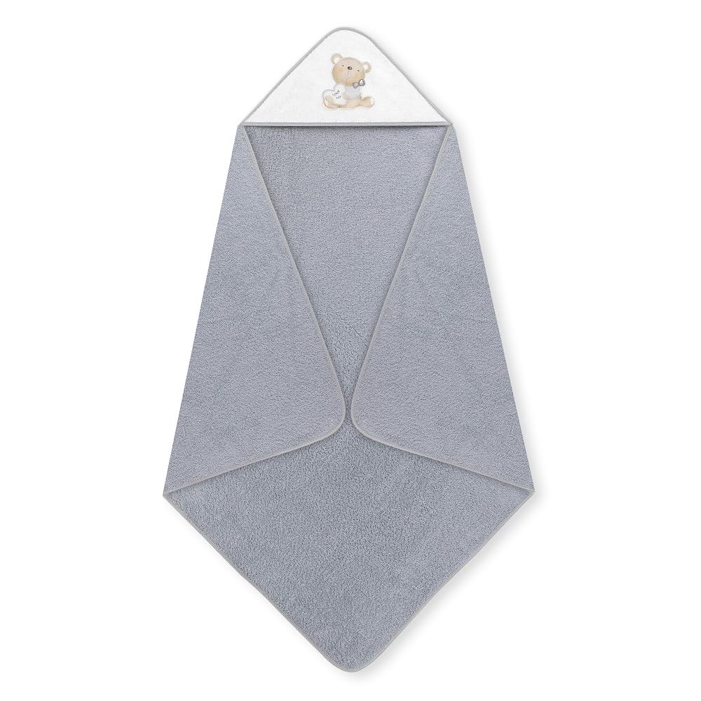 Interbaby Cape du Bain 400 GSM Coton Terry + Brosse/Peigne Modèle Love You Gris 100 x 100 cm