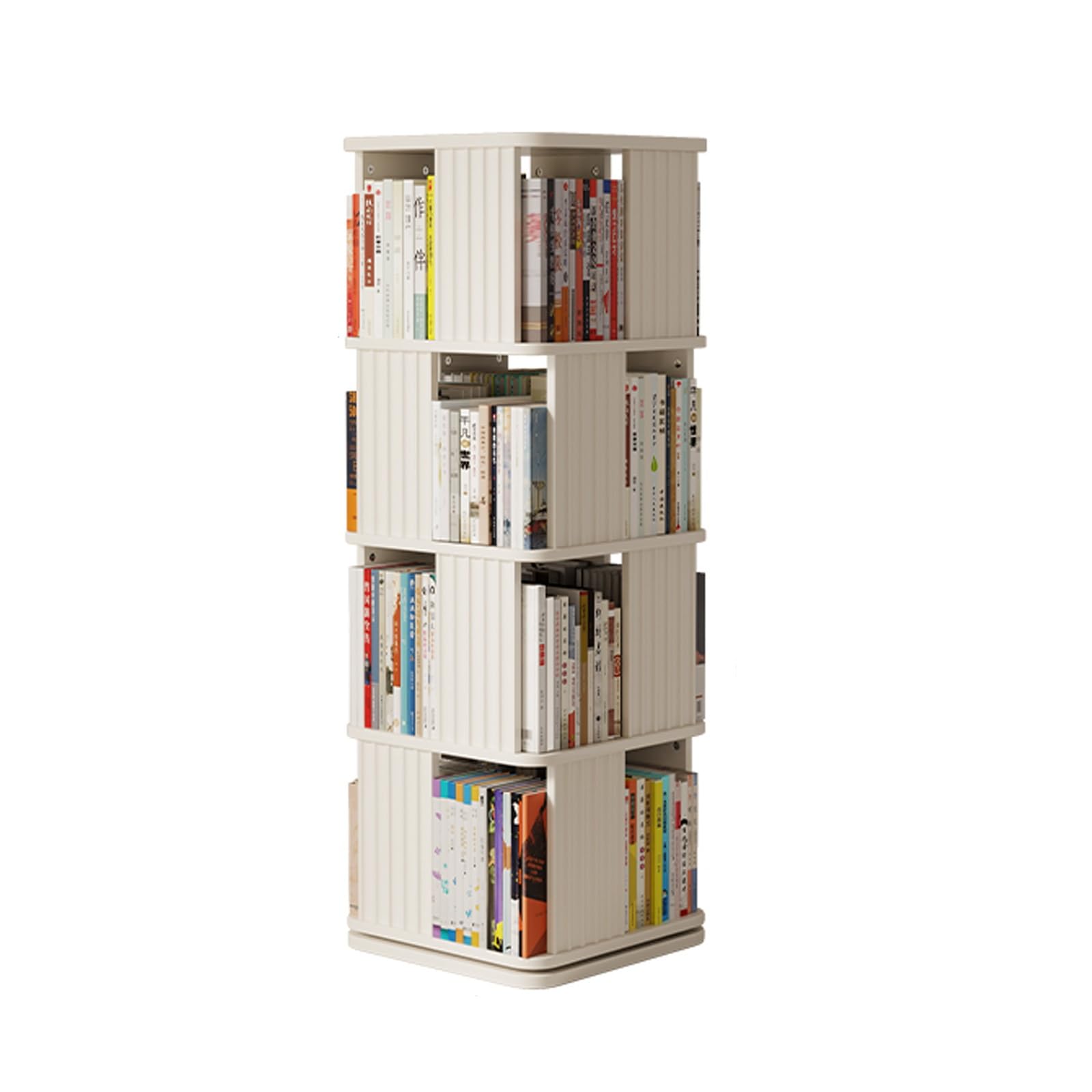 Libreria angolare in Legno di Gomma a 3/4/5 Ripiani, Rotazione a 360°,libreria Girevole da Terra con Scomparti,scaffale espositivo e portaoggetti per Adulti(White,4-Tier)
