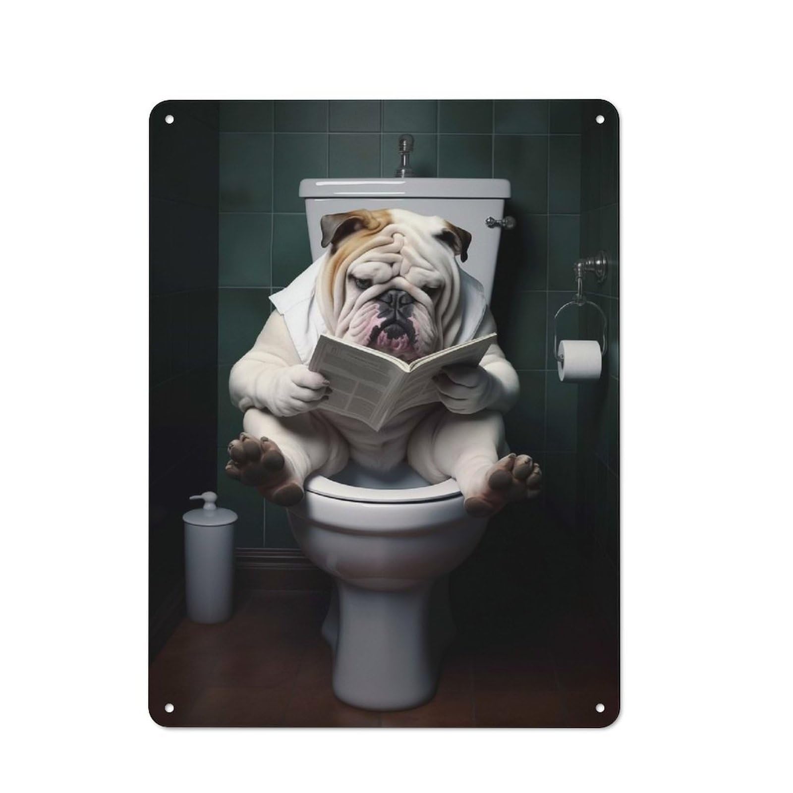 Bulldog Reader Metal Tin Sign, Clean Printed Wall Decor for Breakfast Nook, Kitchen Wall And Home Cafe, 40x30cm
