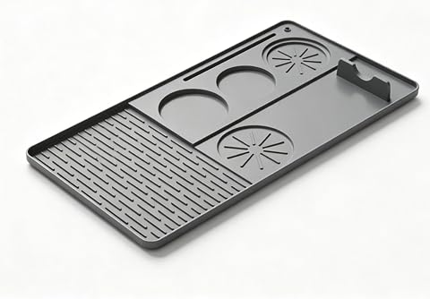 SUNGOOYUE Silikon-Kaffeematten-Set, Geschirr-Trockenmatten-Station, Auslaufsicher, Rutschfeste Stangenauflage mit Abnehmbarer Stempelmatte für Espressomaschine, Thekenschutz, Sili (GRAY)
