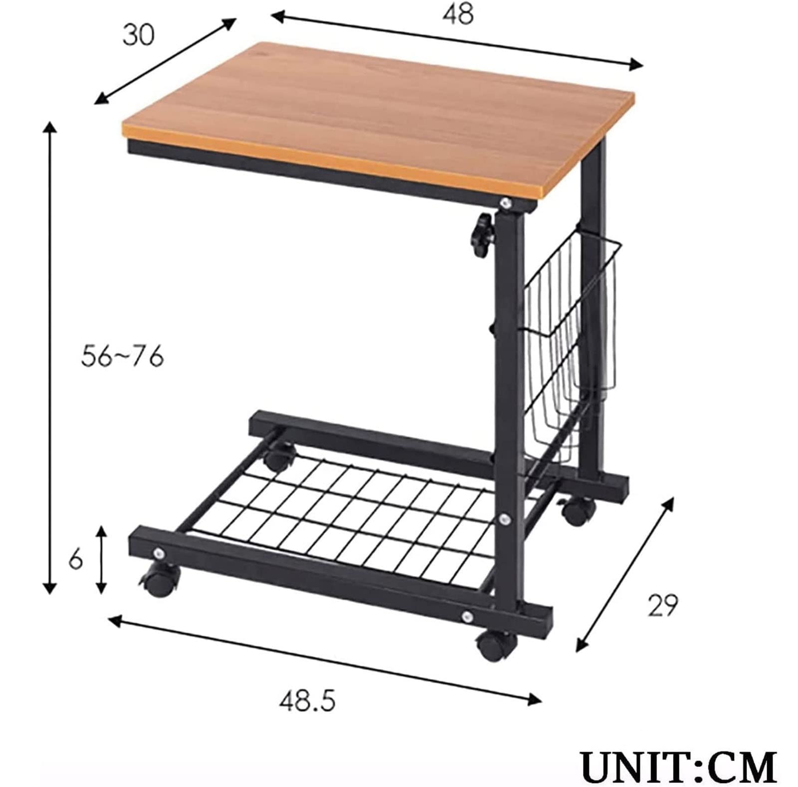 Tavolino Servipranzo Tavolino da Letto con Ruote, Tavolo da letto regolabile, scrivania per laptop con rotelle, tavolino da divano con ripiani di stoccaggio, tavolo da pranzo mobile, per il lavoro a c