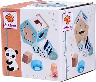 Eichhorn 100003819 Panda Box with 6 Different Plug-In Blocks, Promotes Motor Skills and Shape Feeling, Made from 100% FSC Certified Beech Wood, from 1 Year