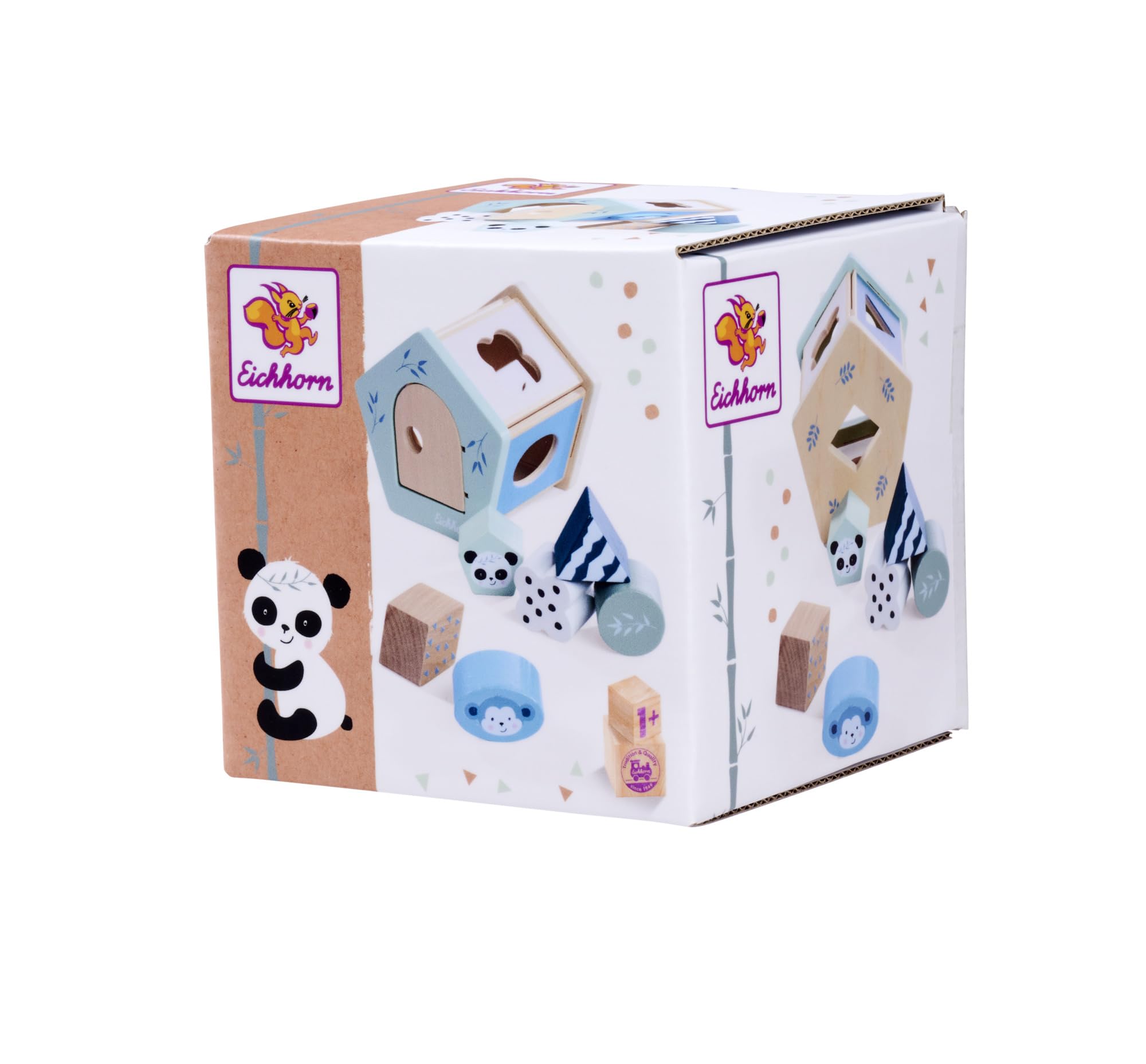 Eichhorn 100003819 Panda Box with 6 Different Plug-In Blocks, Promotes Motor Skills and Shape Feeling, Made from 100% FSC Certified Beech Wood, from 1 Year