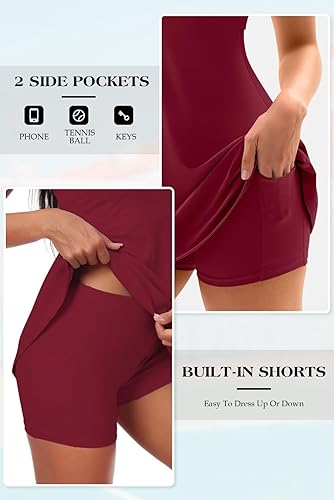 Miniatura 3 de Vertvie Vestido de tenis para mujer con pantalones cortos integrados y brasier para entrenamiento, sin espalda, vestido de golf con bolsillos