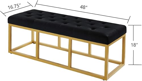 Miniatura 77 de 24 KF – Cabecero tapizado, copetudo, con relleno y botones y banco largo acolchado Marfil/Negro-48 Pulgadas,Negro/Dorado - 48