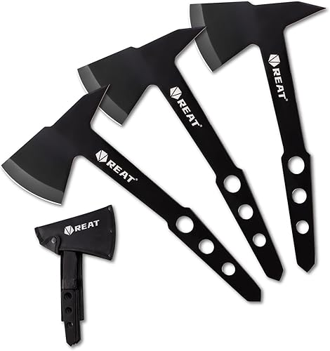REAT Hacha de lanzamiento de 3 unidades con funda, diseño de espiga completa de 10.5 pulgadas con revestimiento negro para juego de lanzamiento de