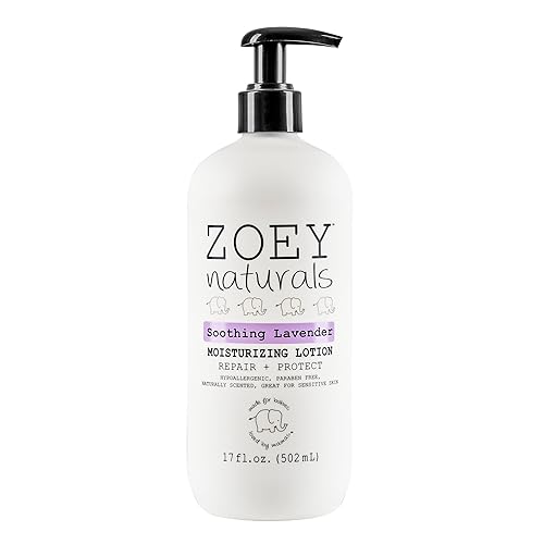 Zoey Naturals Loción hidratante de lavanda para bebés, hipoalergénica, suave y natural para niños con piel sensible y seca, aloe, aguacate y karité,