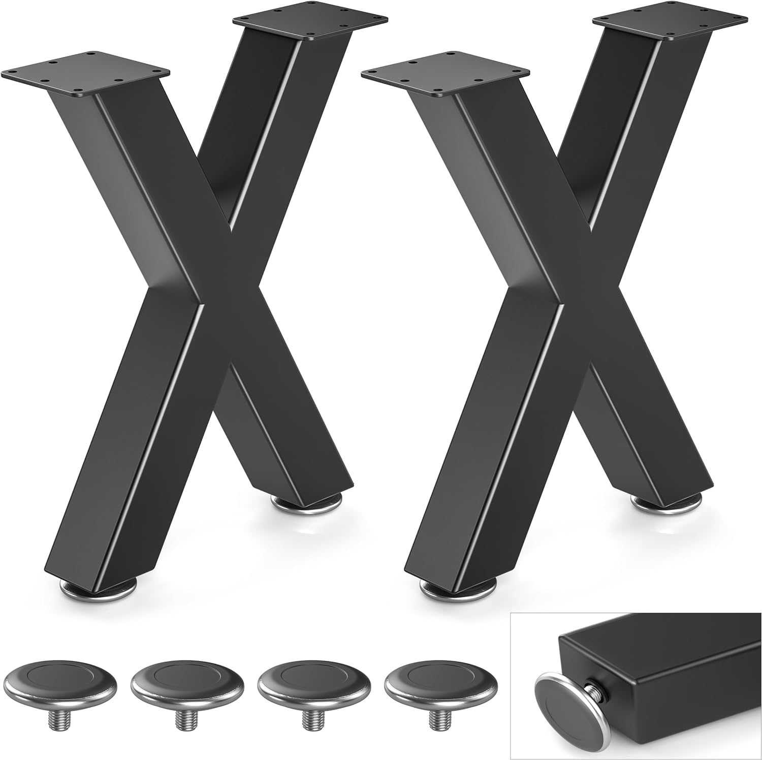 Likapop 16" Coffee Table Legs, Metal Bench Legs, Heavy Duty Desk Legs, Black Modern DIY Furniture Legs (H40cm x W30cm, Set of 2) (X-Shaped)