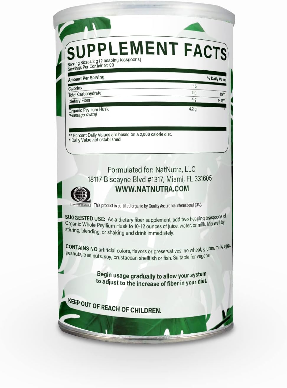 Natural Nutra Organic Whole Psyllium Husk Powder, Maintain Weight, Improves Heart Health - Keto, Vegan, Gluten-Free 12 Oz, 81 Servings : Health & Household