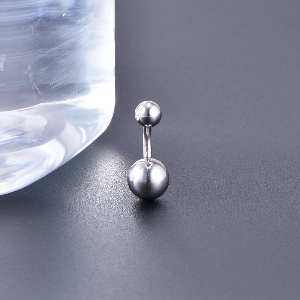 AceFun Kolczyk do pępka sztangi tytanowe srebro złoto 6 mm 8 mm 10 mm 12 mm 14 mm 16 mm 14 G pręt do brzucha solidny G23 gładkie podwójne kulki pępek pręt CZ pierścień sztanga piercing biżuteria 1