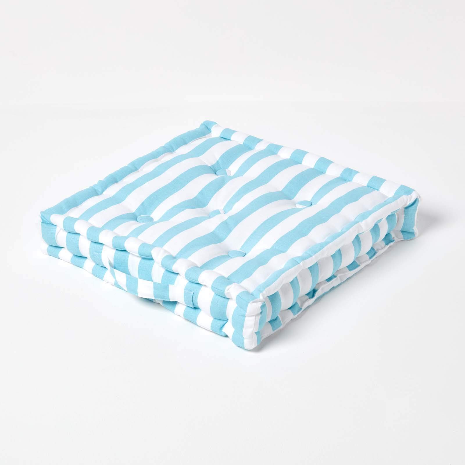 Homescapes Unisex Blue Cotton Thick Stripe Floor Cushion In 50Cm X 50Cm Kids