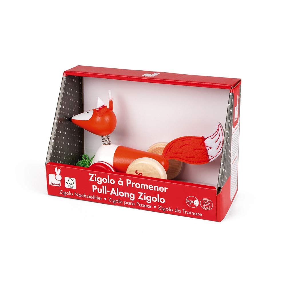 Janod Renard à Promener Zigolos - Jouet d'Eveil - Motricité - Bois Certifié FSC® et Peinture à l'eau - Dès 1 an