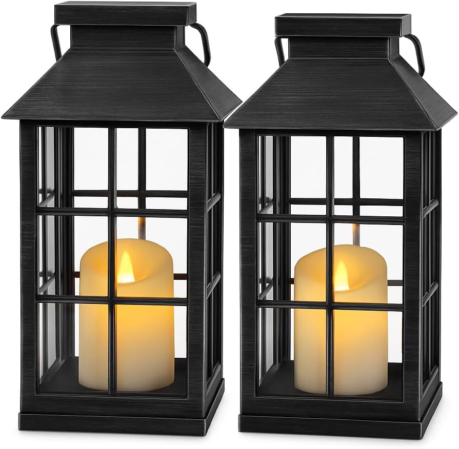 Hanging Solar Lanterns Outdoor Waterproof - 2 Pack Lanterns Decorative Outdoor Patio Decor with Clip Solar Lantern for Outside - Outdoor Lanterns for Patio Garden Waterproof - Rechargeable