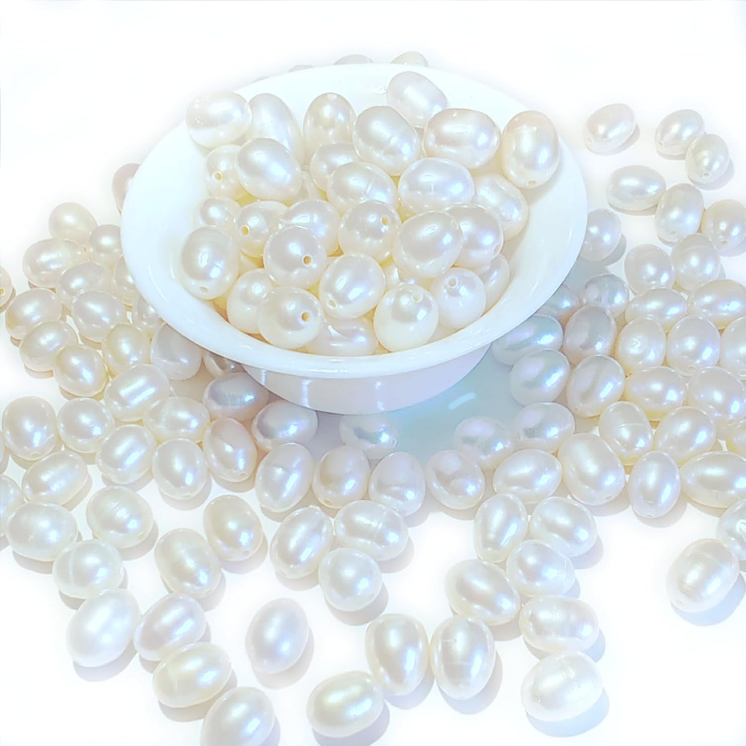 50 Pcs Natural Pearl Beads for Jewelry Making AAA 7-8mm Natural Genuine Real Freshwater Cultured Pearl Perforated Oval Pearls Beads Loose Beads Crafts Gift for Women,DIY Gifts - Image 7