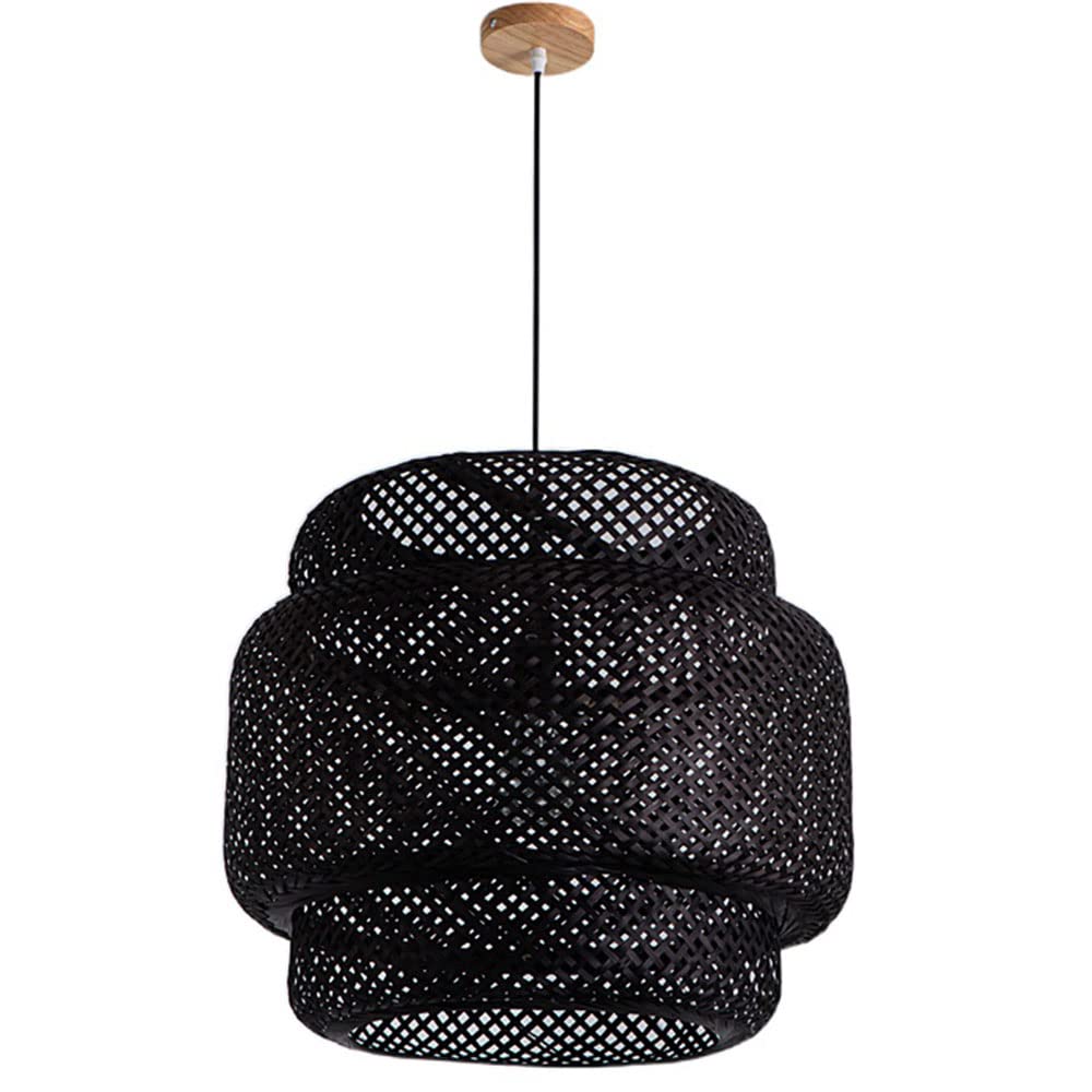 Wiszący klosz w stylu boho, styl z połowy wieku, lampa sufitowa, lampy cylindryczne, kosz bambusowy i wiklinowy, do restauracji i kuchni, czarny