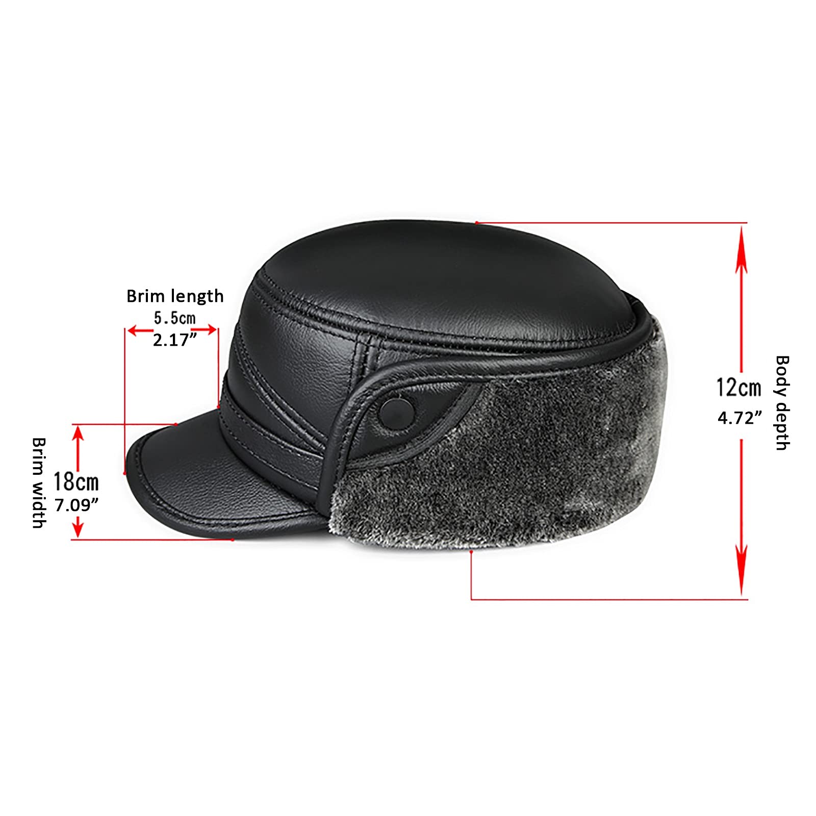 Sombreros de invierno, sombrero bombardero Trooper de cuero para hombre Trapper Hat Faux Fur Bomber Cap con orejeras Invierno para ancianos
