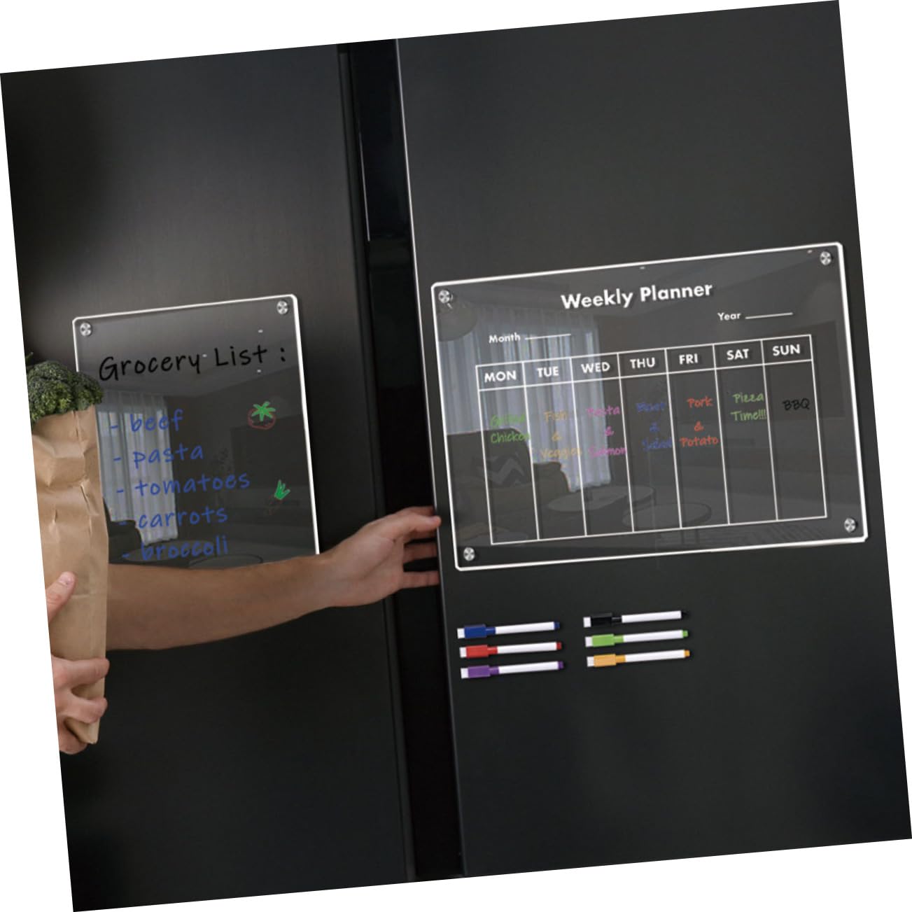 NUOBESTY Calendrier Magnétique 2025 Planificateur Frigo en Acrylique, Tableau Blanc Effaçable à Sec pour Réfrigérateur, Liste de Tâches et Rappels