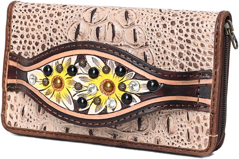 American Darling Clutch Hand Tooled Crocodile Embossed Genuine Leather Women Bag Western Handbag Purse