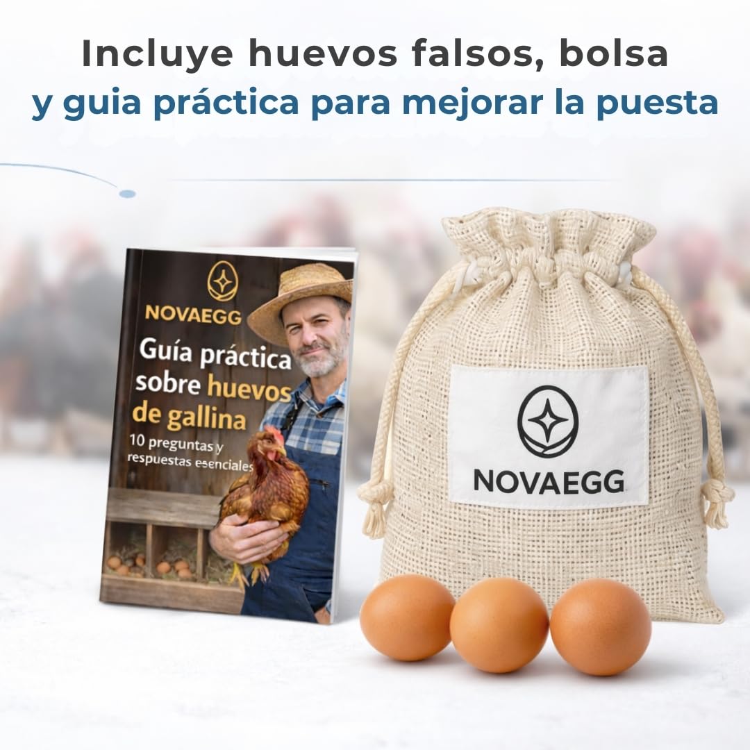 PONEDEROS para GALLINAS con 3 Huevos Falsos, Bolsa de Tela, Manual y Guía de Incubación - Nido Gallinas Ponedoras