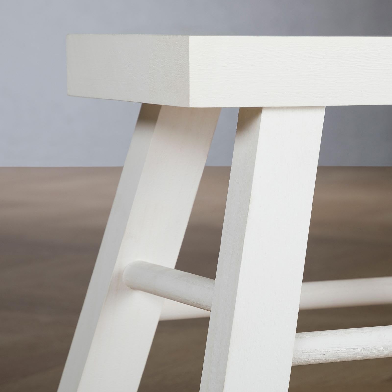 CARO-Möbel Taburete Rosal blanco - Taburete de madera rectangular con 4 patas y travesaños, decorativo para plantas o reposapiés
