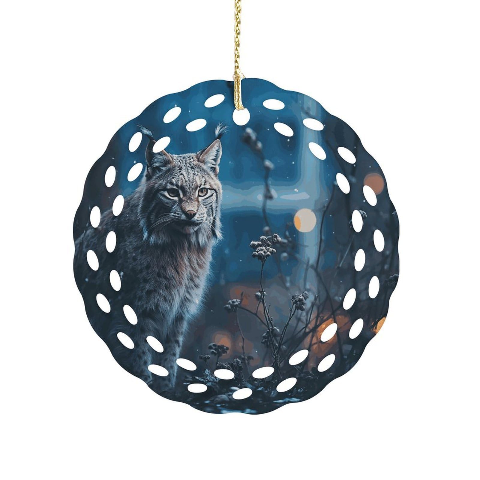 Fodpand Women's Style Lynx Ceramic Ornament For Home Decor 3.2" Round Tree Decoration Christmas Ornaments For Men Double-Sided Design