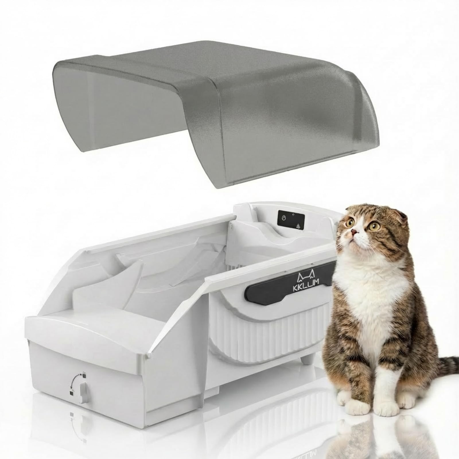 Automatic Litter Box, Open-Top Self Cleaning Litter Box for Multiple Cats, Large Space with Low Entry, Dual Safety Sensors, Quiet Operation, Compatible with Clumping Litter, Odor Control