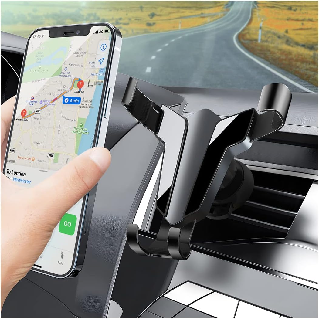Car Air Vent Phone Mount, Auto-Lock Gravity Stable Stand Mobile Phone Holder with Upgrade Clip, Vehicle Hands Free Cradle Cell Phone Holder Mount Universal Fit for All Smartphones (Black)