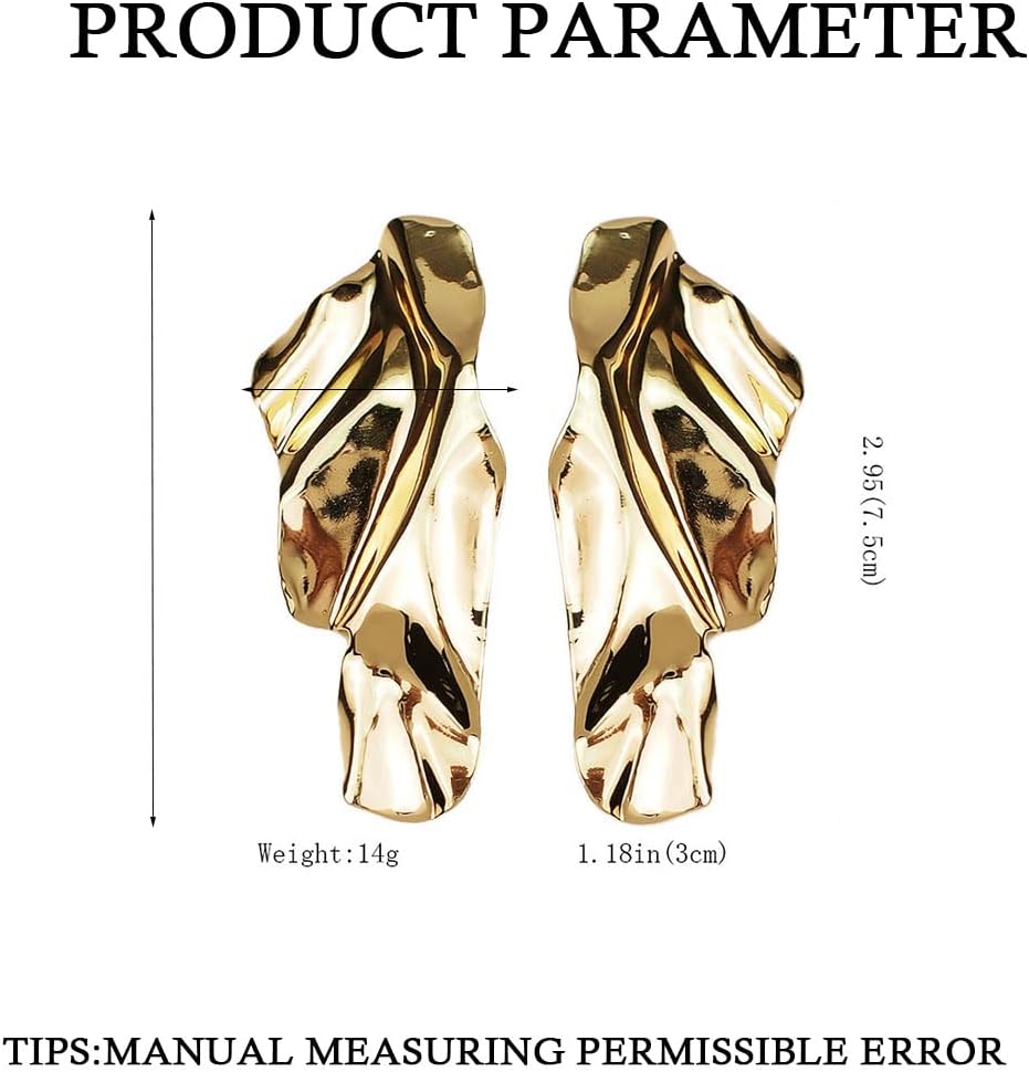 Statement Geometric Texture Earrings for Women,Large Fashion Irregular Minimalism Metal Earrings,Rectangle Large Leaf Earrings Trendy Jewley - Image 4