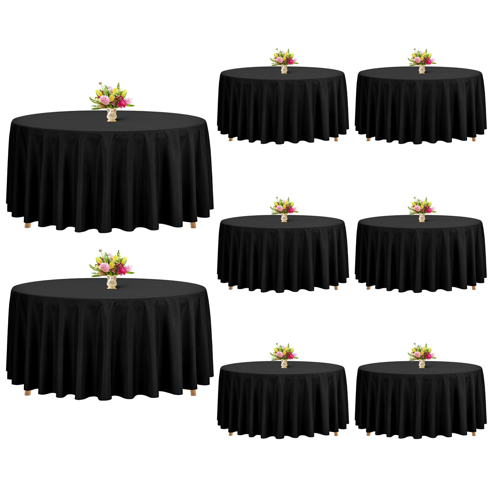 8 Stück Schwarze Runde Tischdecken 228 cm, waschbarer Polyester, für Hochzeiten, Partys & Bankette (Schwarz)