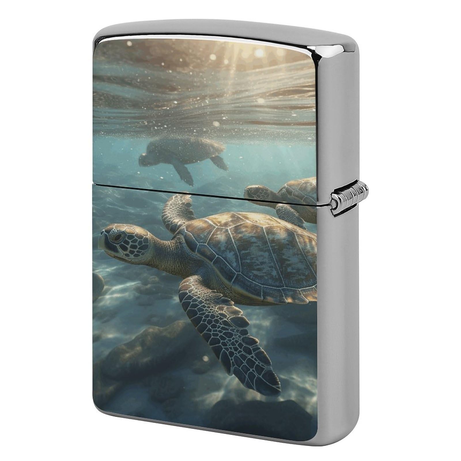 Sunny Sea Turtle Lighter Case Vintage Metal Lighter Cover Reusable Lighter Protective Sleeve Unique Design Personalized Lighter Sleeve Holder Against Dust and Scratches